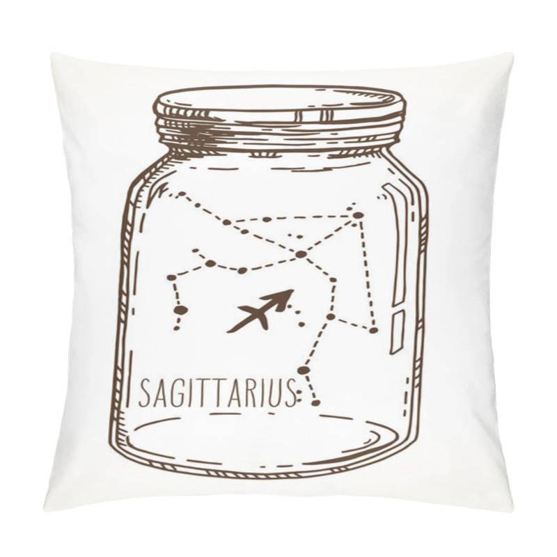 Personality  Sagittarius Zodiac Sign Hand Drawn Constellation In A Mason Jar Pillow Covers