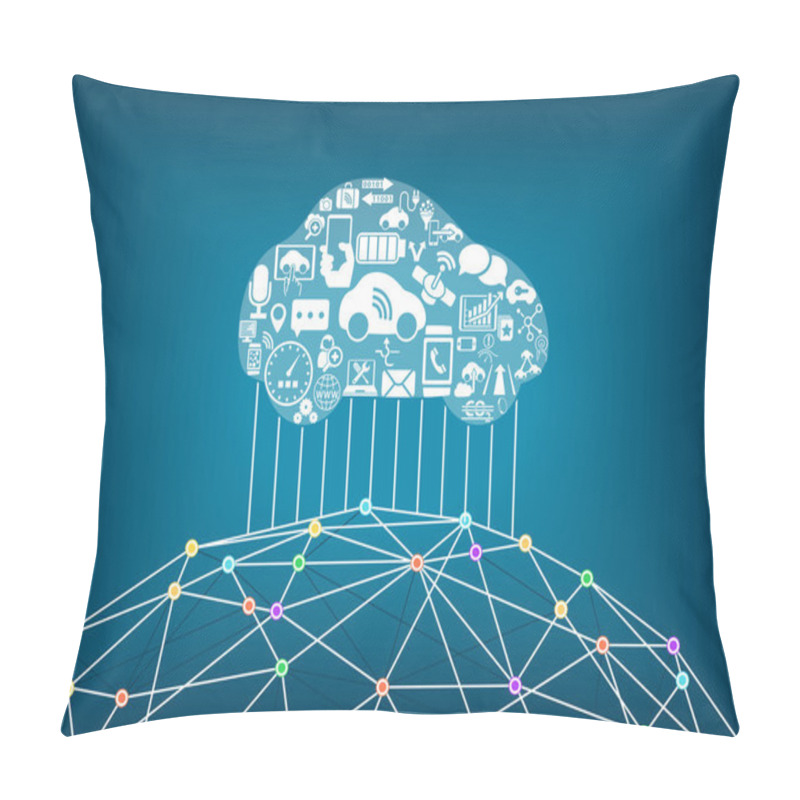 Personality  Connected Car And Internet Of Things Concept. Driverless Cars Connected To The World Wide Web Pillow Covers