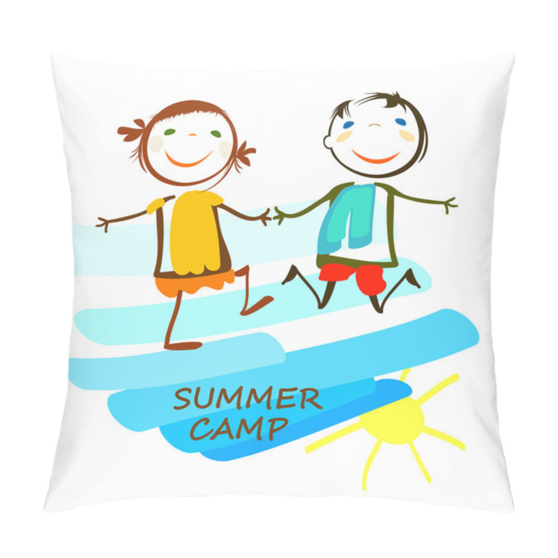 Personality  Summer Camp Poster With Happy Kids Pillow Covers