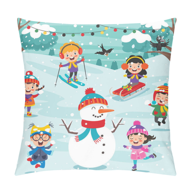 Personality  Funny Kids Playing At Winter Pillow Covers