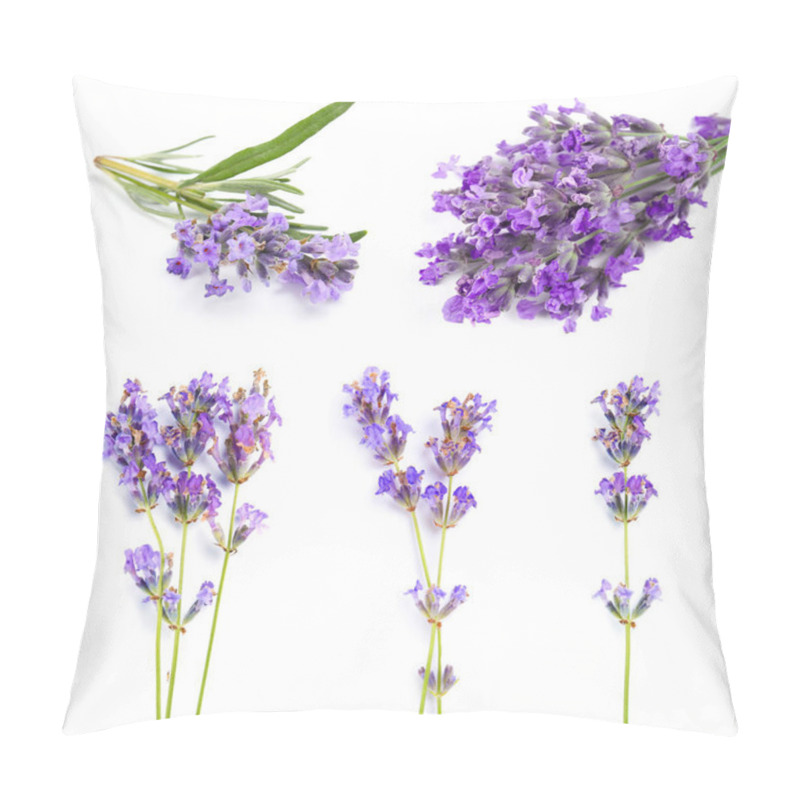 Personality  Set With Aromatic Fresh Lavender On White Background Pillow Covers