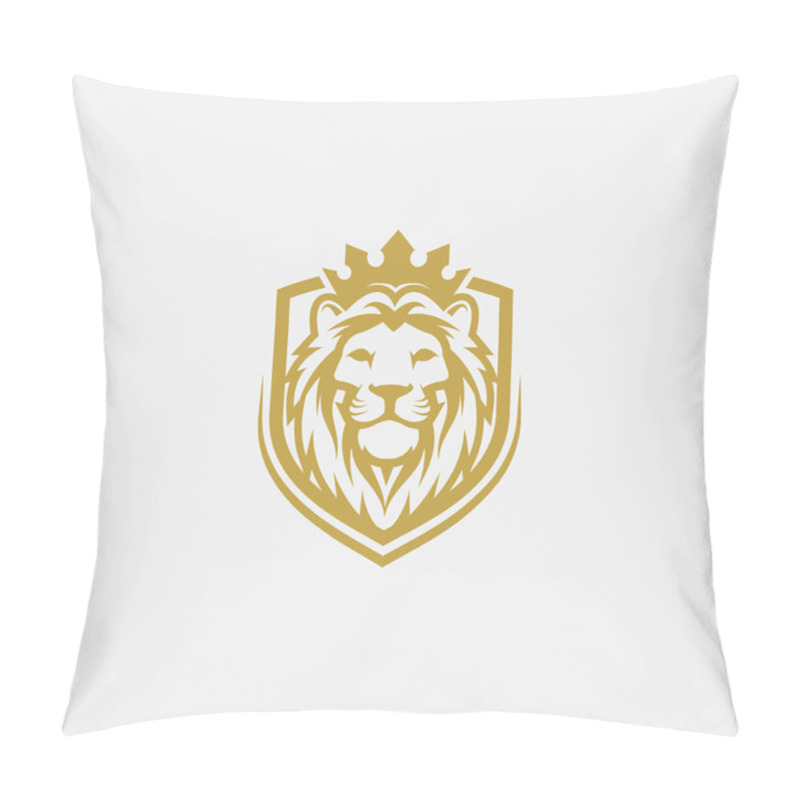 Personality  Lion Shield Luxury Logo Icon, Elegant Lion Shield Logo Design Illustration, Lion Head With Crown Logo, Lion Shield Symbol Pillow Covers