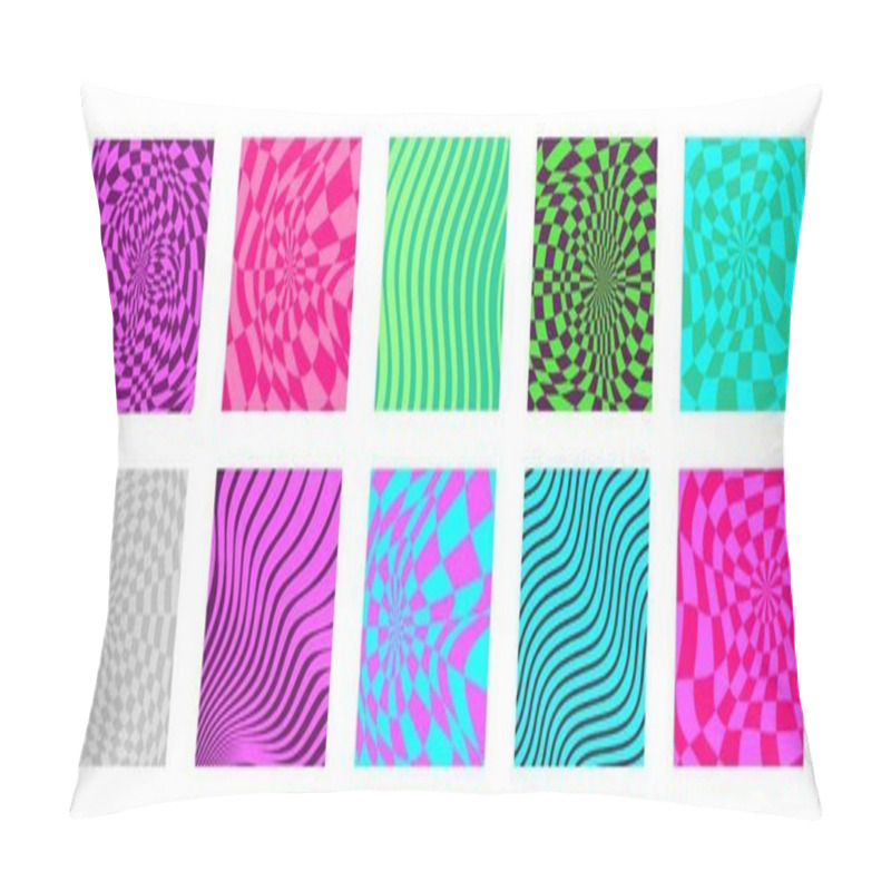 Personality  Colorful Wavy Lines And Psychedelic Checkerboard Patterns. Curvy Shapes, Impression Painting Concept. Abstract Smooth Geometric Texture. Optical Illusion Background, Cute Print Vector Illustration Pillow Covers