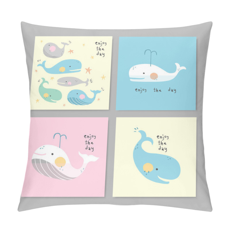 Personality  Set Of Adorable Greeting Cards With Lovely Whales  Pillow Covers