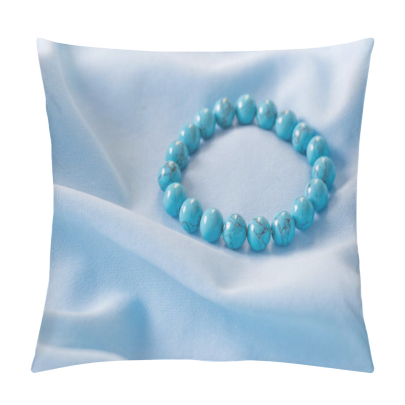 Personality  Turquoise Bracelet Made Of Natural Stones On Blue Silk  Fabric Pillow Covers