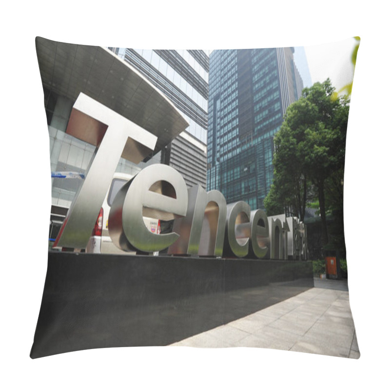 Personality  View Of The Signage Of Tencent In Front Of The Headquarters Building Of Tencent In Shenzhen City, South China's Guangdong Province, 6 May 2017 Pillow Covers