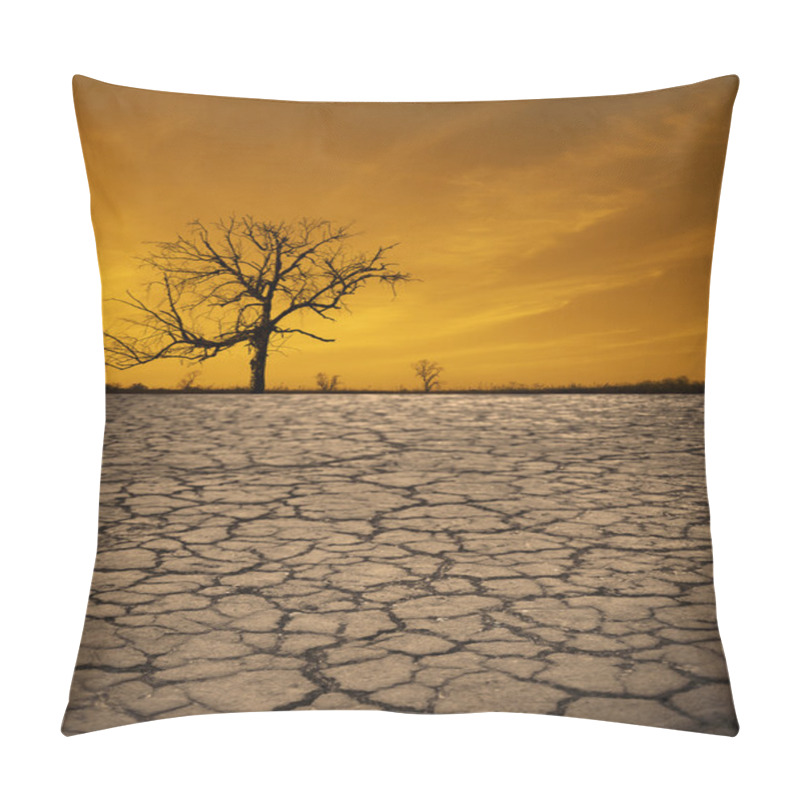 Personality  Tree On Cracked Earth In Desert  Pillow Covers