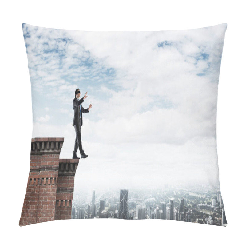 Personality  Businessman With Blindfolder On Eyes  Pillow Covers