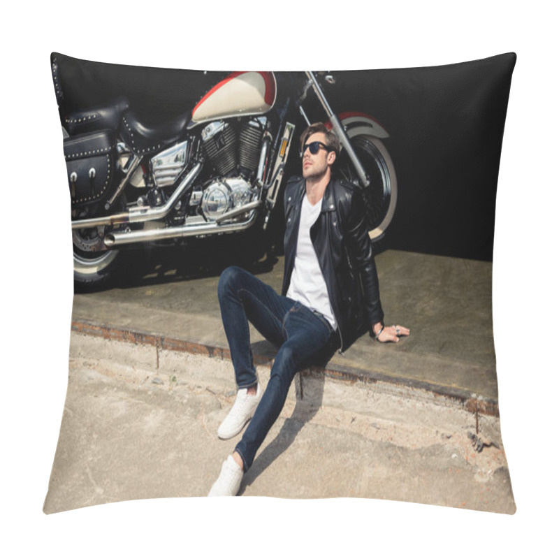 Personality  Stylish Man With Motorbike  Pillow Covers