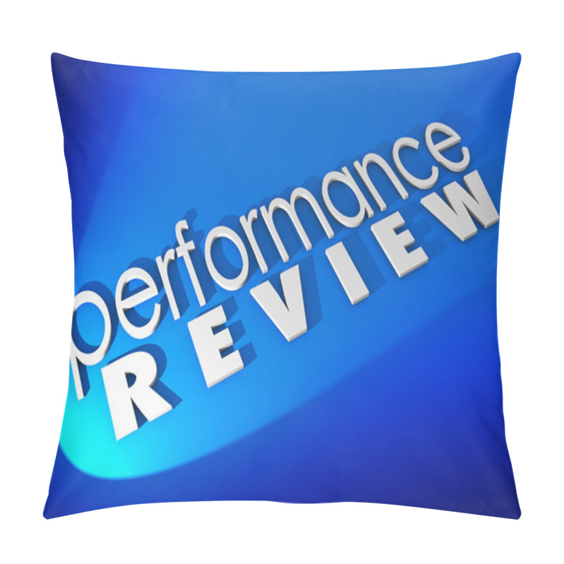 Personality  Performance Review In White 3d Letters On A Blue Background Pillow Covers