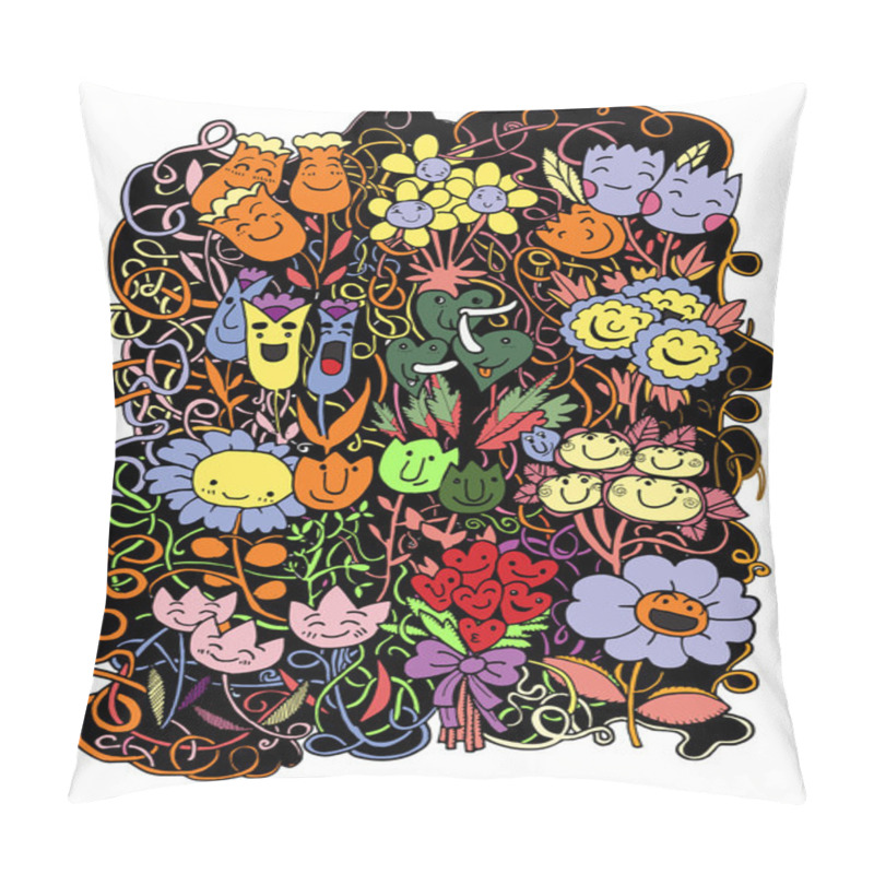 Personality  Hand Drawn Doodle Sketch Flowers  Background Pillow Covers