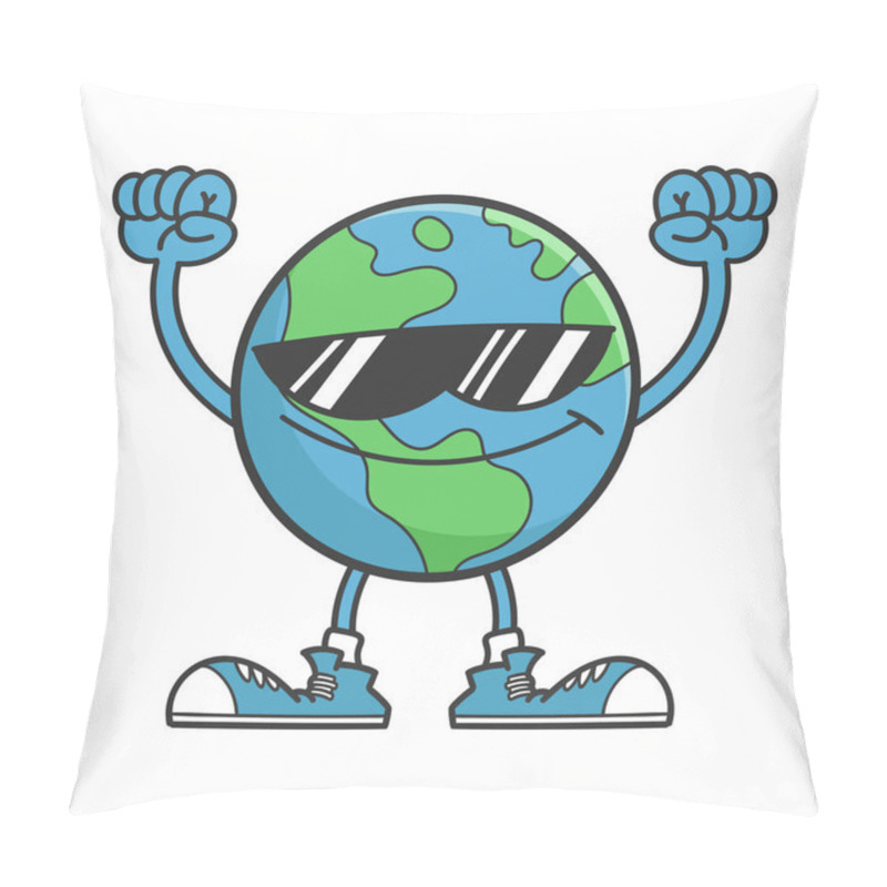 Personality  Planet Earth Cartoon Character With Sunglasses Isolated On White Background Pillow Covers