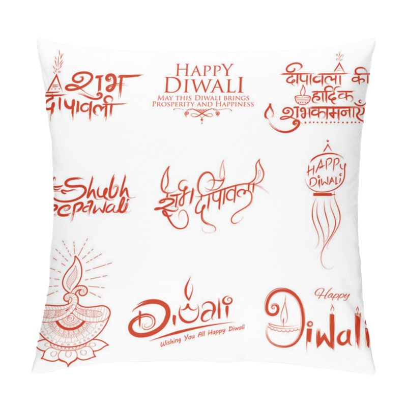 Personality  Typography Calligraphy On Diwali Holiday Background For Light Festival Of India With Message In Hindi Meaning Greetings For Happy Dipawali Pillow Covers