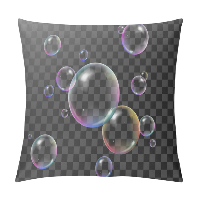 Personality  Realistic 3d Soap Bubbles Set With Rainbow Reflection. Vector Illustration. Transparent. Pillow Covers