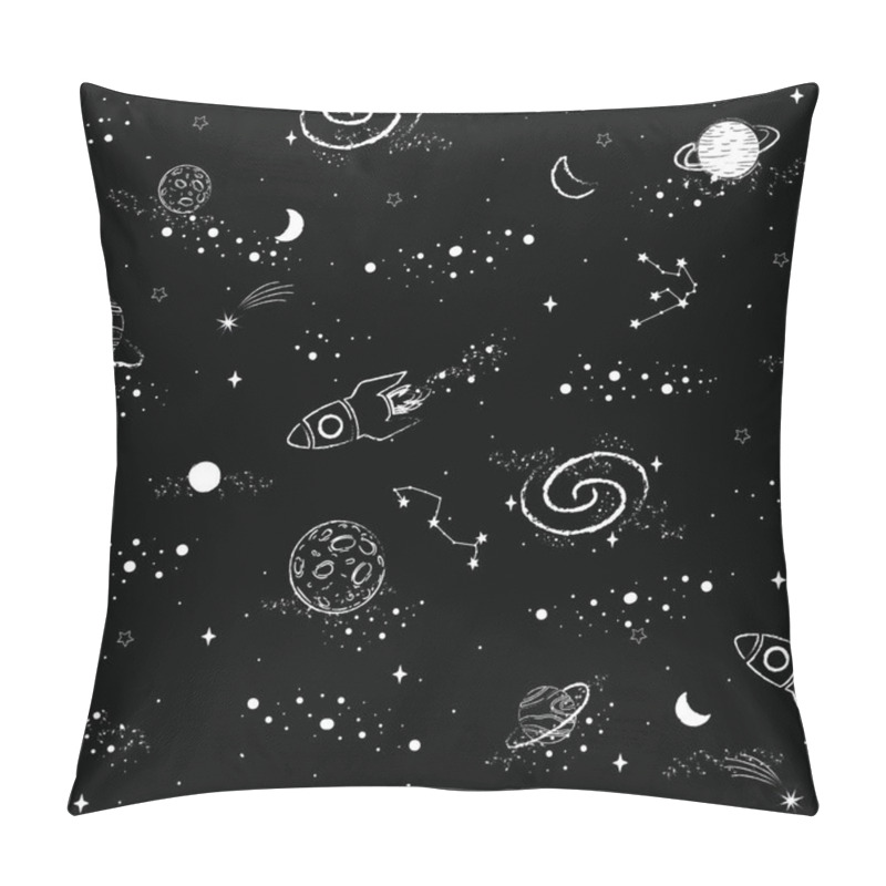 Personality  Hand Drawn Seamless Pattern Constellations, Planet And Star Sky. Zodiac Signs. Vector Illustration, Galaxy Background Pillow Covers