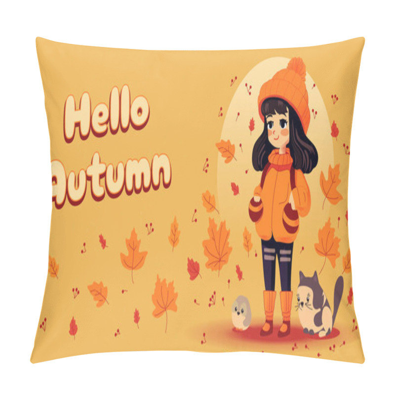 Personality  Vector Autumn Background With Cute Character Pillow Covers