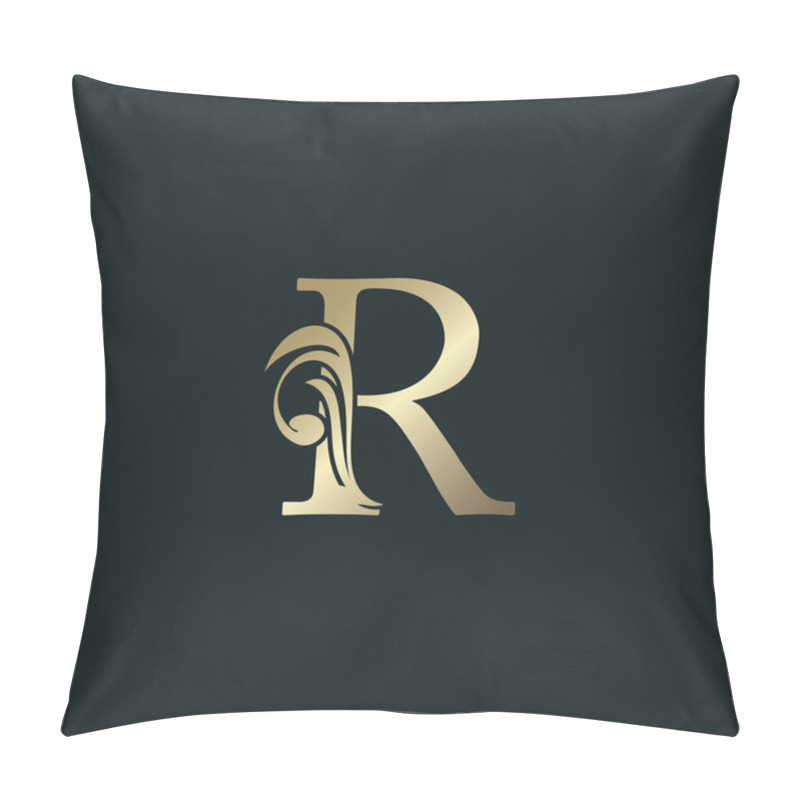 Personality  Golden Heraldic Letter R Logo With Luxury Floral Alphabet Vector Design Style. Pillow Covers