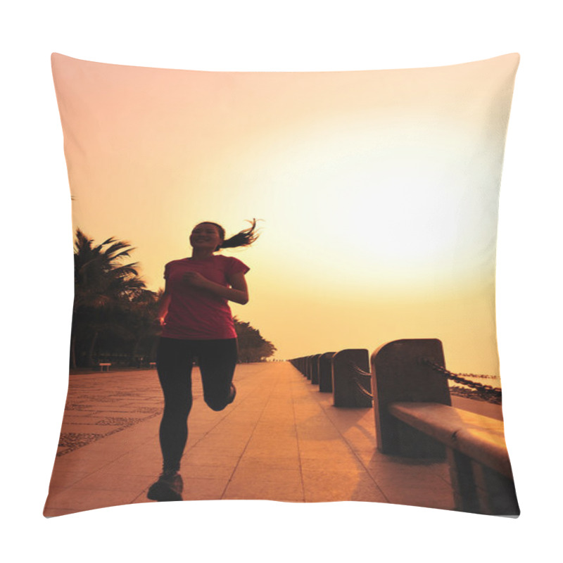 Personality  Woman Running At Seaside Pillow Covers