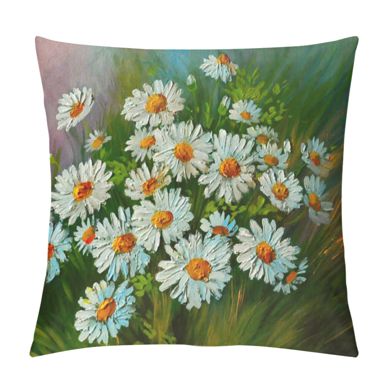 Personality  Oil Painting - Abstract Illustration Of Flowers, Daisies, Greens Pillow Covers