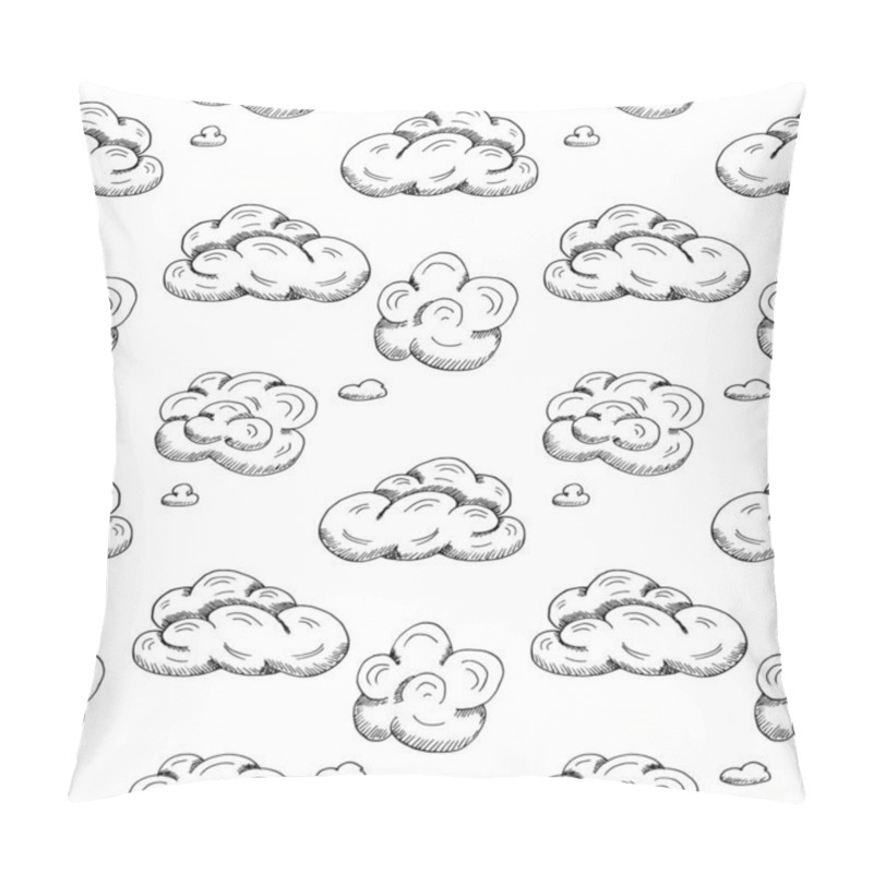 Personality  Seamless Pattern With Different Clouds Isolated O Nwhite Background. Hand Drawn Vector Illustration In Realistic Style. Light Sky Wallpaper. Concept Of Dreams, Weather, Forecast, Inspiration, Freedom Pillow Covers