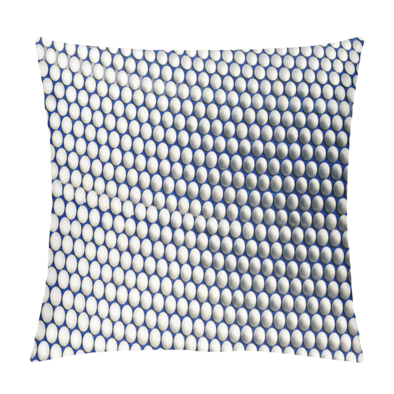 Personality  Close-up View Of A Repeating Pattern Of Silvery-white, Rounded Discs Affixed To A Dark Blue Surface, Arranged In Diagonal Rows.  The Image Showcases A Uniform Texture And Consistent Spacing. Pillow Covers