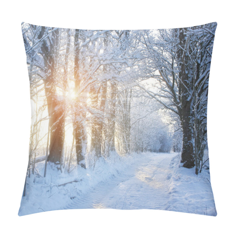 Personality  Winter Road With Sunlight Pillow Covers