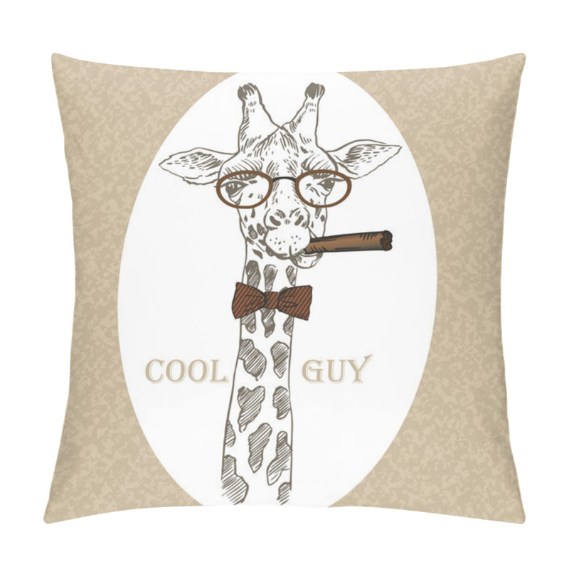 Personality  Vector Illustration Of Giraffe With Cigar Pillow Covers