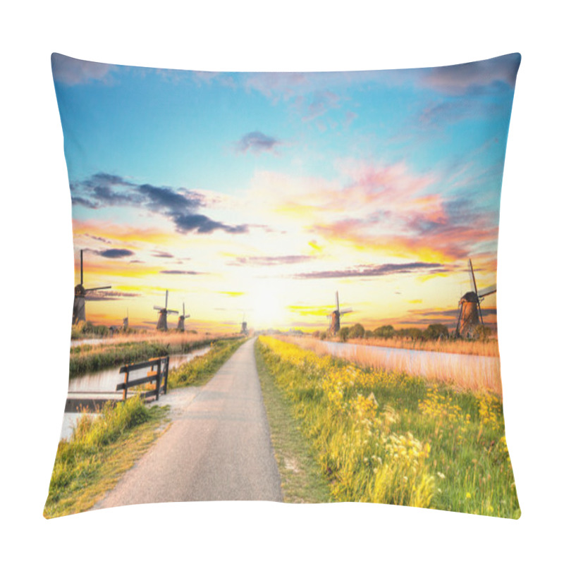 Personality  Windmills And Water Canal In Kinderdijk, Netherlands Pillow Covers