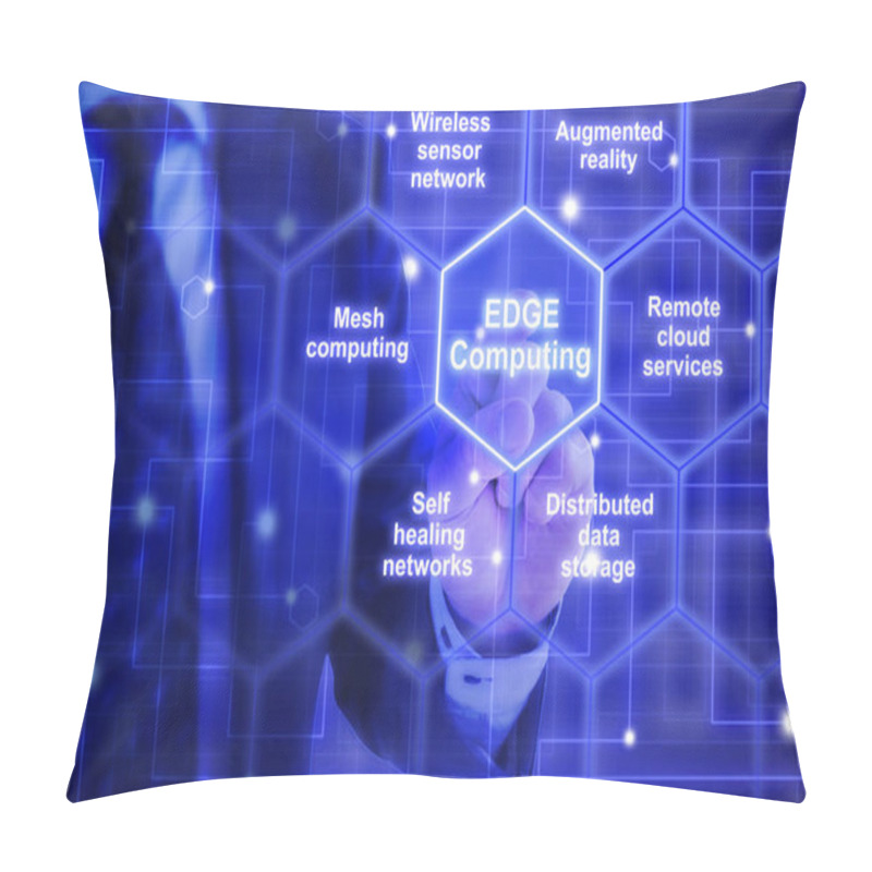 Personality  Edge Computing Hexagon Grid With Keywords From An IT Expert Pillow Covers