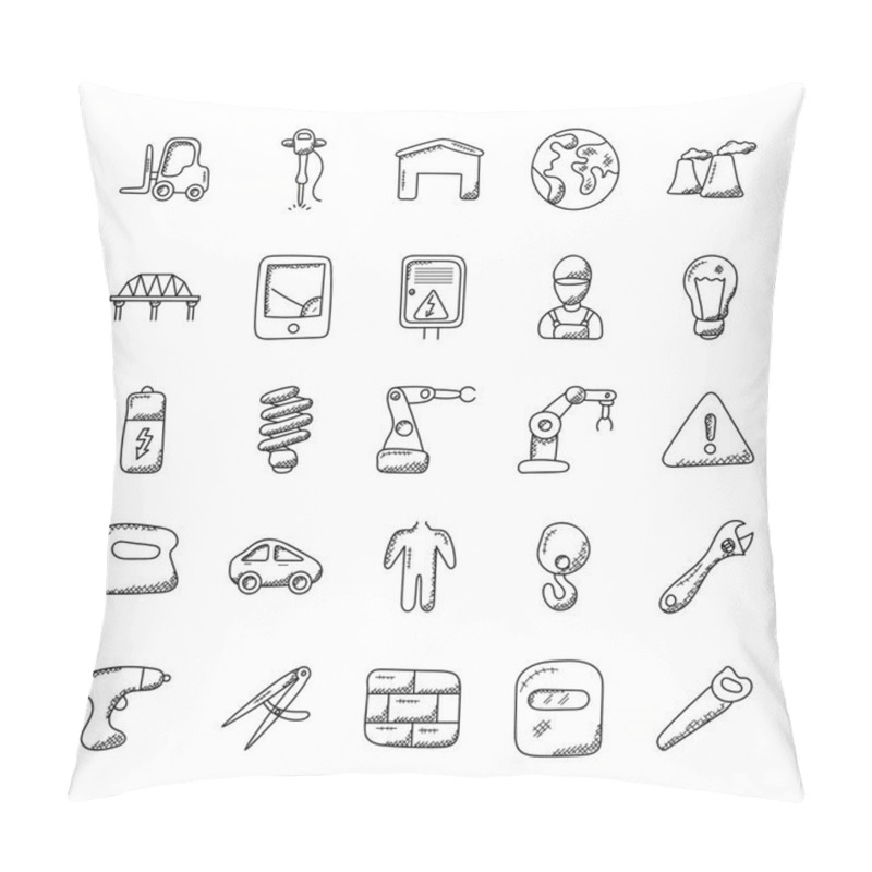 Personality  Set Of Industrial Doodle Vector Icons Pillow Covers