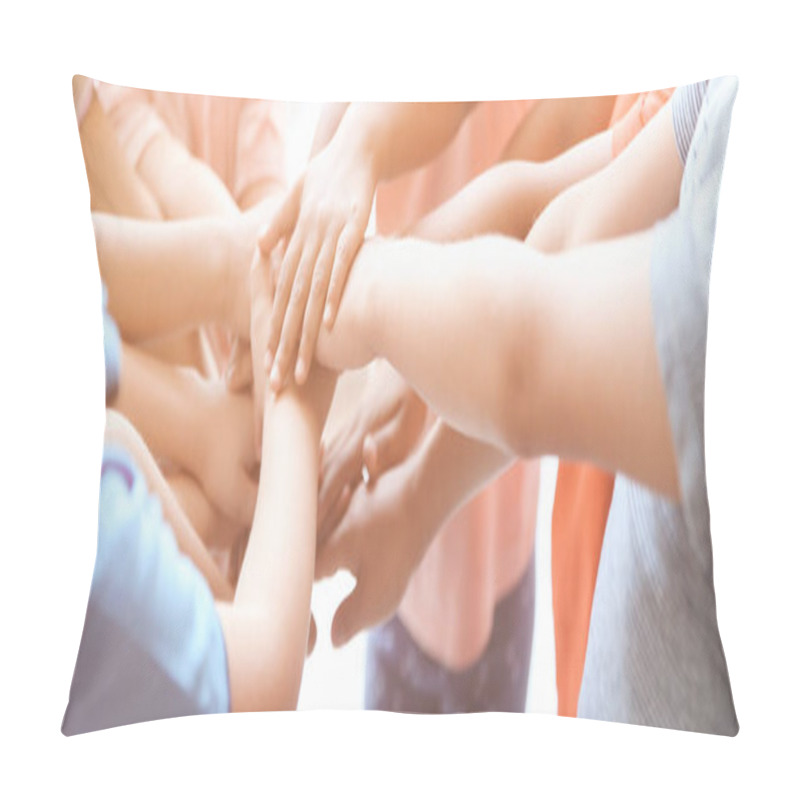 Personality  Little Children Putting Their Hands Together, Closeup. Help Concept Pillow Covers