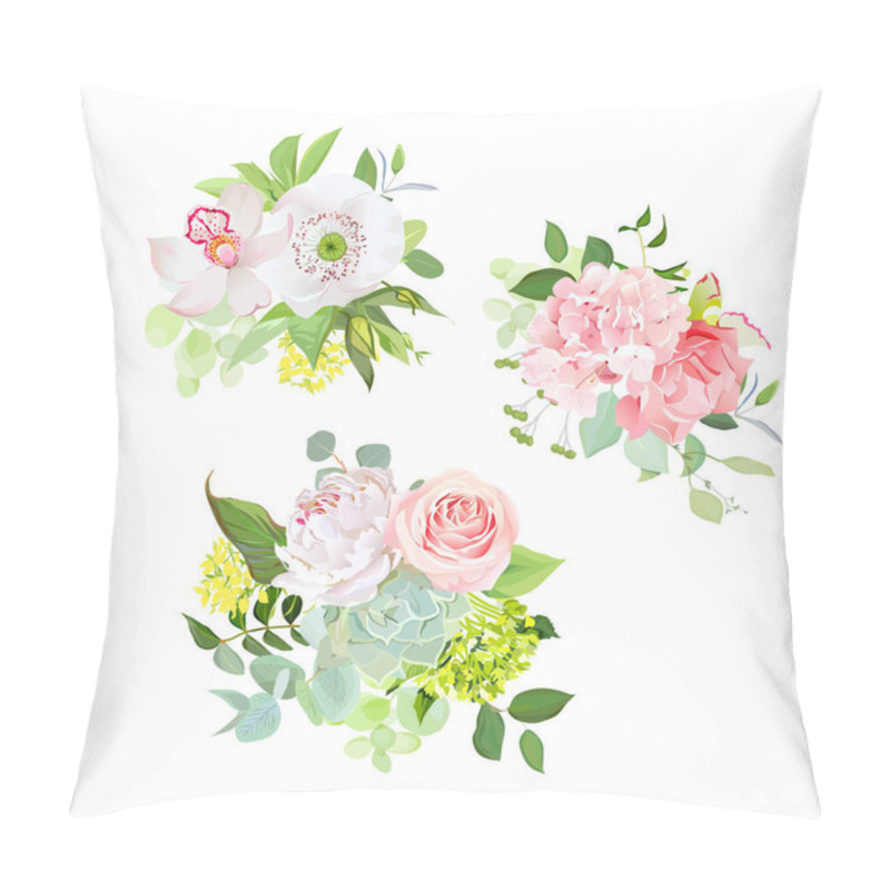 Personality  Stylish Mix Of Spring Bouquets Vector Design Set Pillow Covers