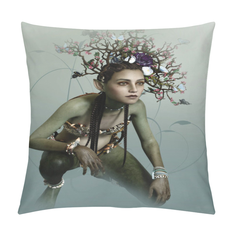 Personality  3d Computer Graphics Of A Fairy With Painted Skin And Floral Headdress  Pillow Covers