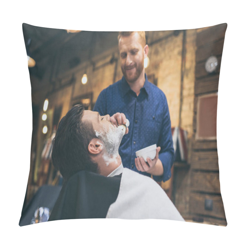 Personality  Barber Applying Foam Before Shaving  Pillow Covers