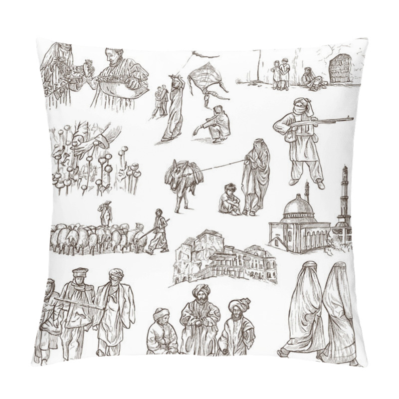 Personality  Afghanistan: Travel Around The World. An Hand Drawn Illustration Pillow Covers