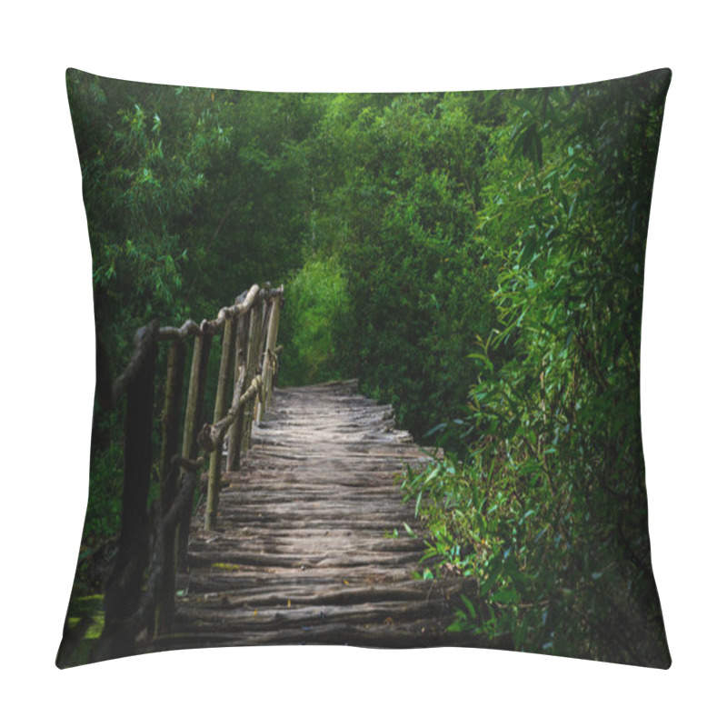 Personality  Old Wooden Bridge Over The River In The Forest. Pillow Covers