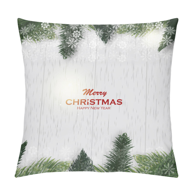 Personality  Christmas Wooden Background With Fir Branches Pillow Covers