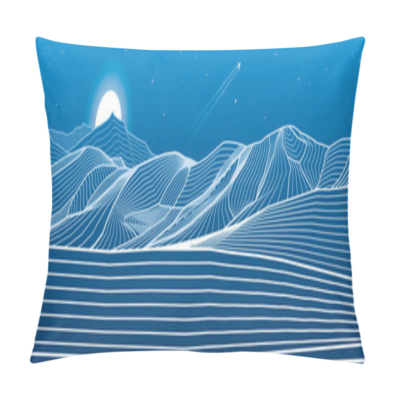 Personality  Mountains Outline Illustration. Night Desert Landscape. Sand Dunes. Moon And Stars. Vector Design Art Pillow Covers