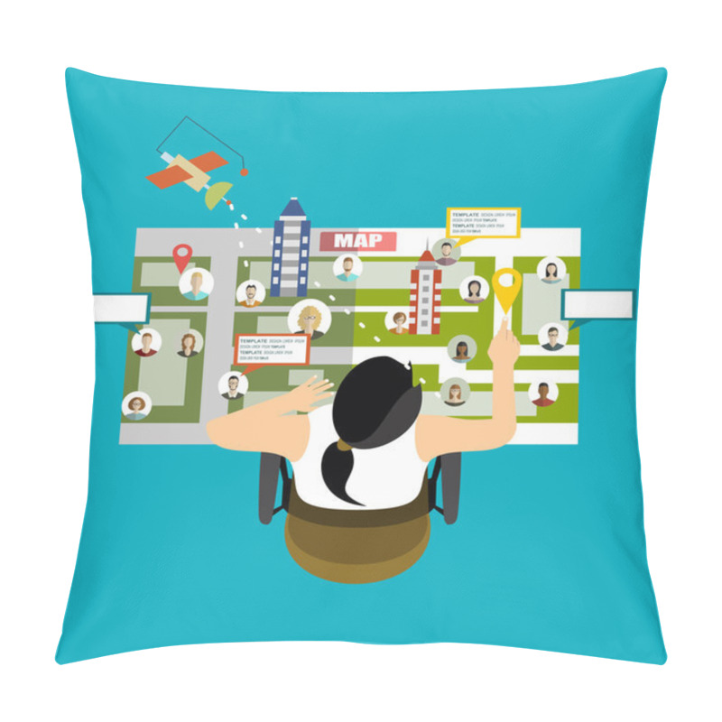 Personality  Woman Creating Route With Navigation Map Pillow Covers