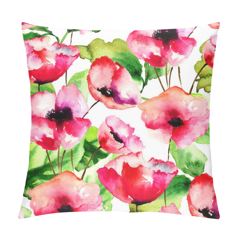 Personality  Seamless Pattern With Red Poppy Flowers Pillow Covers