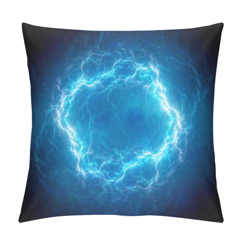 Personality  Blue Glowing Spherical High Energy Plasma Lightning In Space Pillow Covers