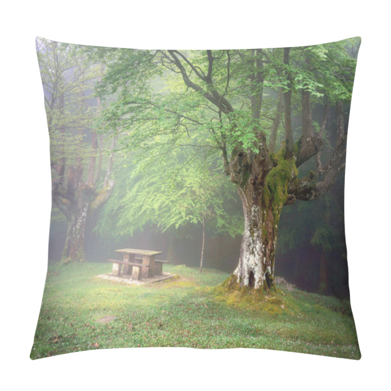 Personality  Picnic Table In Mysterious Forest Pillow Covers