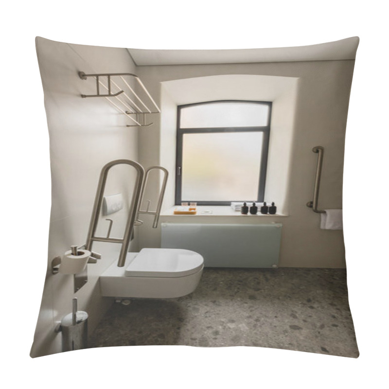 Personality  Interior Of Modern Bathroom With Toilet For Disabled People In Hotel  Pillow Covers