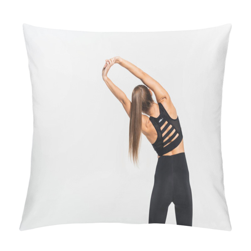 Personality  Fit Woman With Brunette Hair Warming Up And Training Isolated On White, Healthy And Fit Concept Pillow Covers