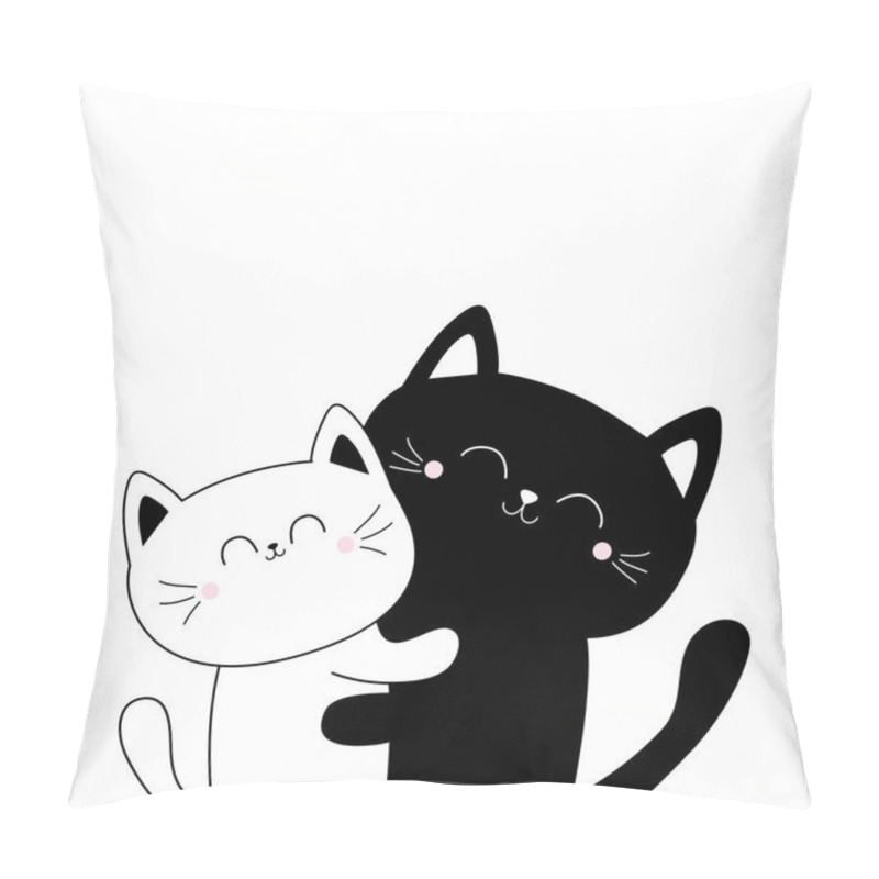 Personality  Black White Contour Cat Hugging Couple Family. Hug, Embrace, Cuddle. Cute Funny Cartoon Character. Happy Valentines Day. Greeting Card. Kitty Kitten. Baby Pet Background. Flat Design. Vector Pillow Covers