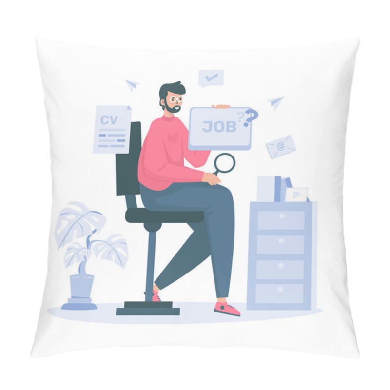 Personality  Job Seeker Or A Man Looking For A New Job Illustration Pillow Covers