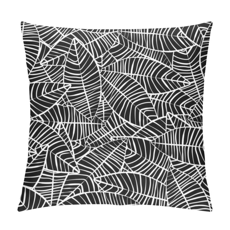 Personality  Monochrome Tropical Leaf Pattern With A Hand-drawn Style Pillow Covers