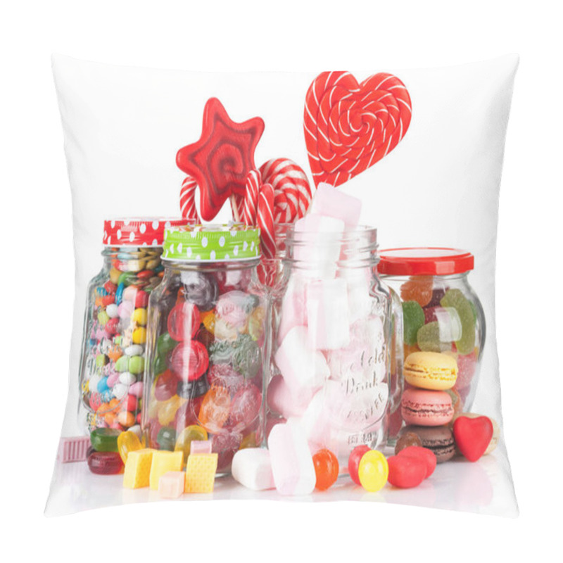 Personality  Colorful Sweets. Lollipops, Macaroons, Marshmallow, Marmalade And Candies. Isolated On White Background Pillow Covers