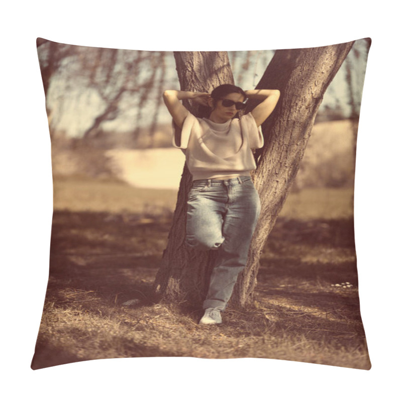 Personality  Fashion Woman Outdoor In Spring Scenery Pillow Covers