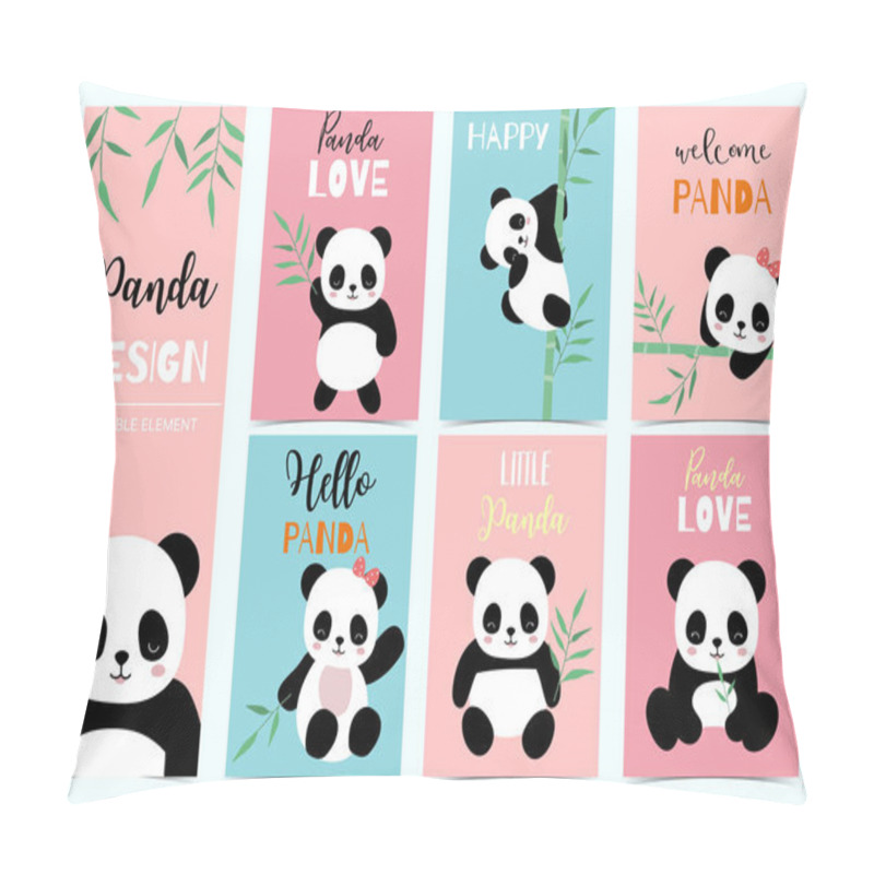 Personality  Collection Of Birthday Background Set With Panda,bamboo.Editable Pillow Covers